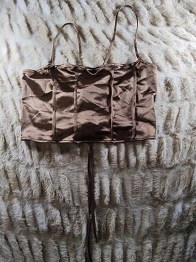 H&M Brown Satin Corset Crop Camisole